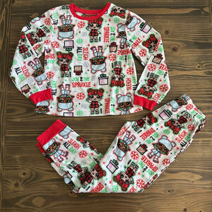 Girls L.O.L. Surprise! White Red Christmas Pajama Set M Waffle Knit Holiday
